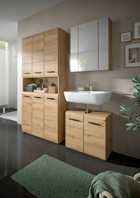 Rootz Bathroom Combination Set - Vanity Unit - Storage Solution - High-Quality MDF - 165x185x46 cm - Brown Finish