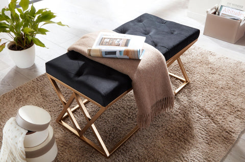 Rootz Modern Upholstered Bench - Stylish Bench - Chesterfield Pattern - Gold Frame - Handmade - Velvet Seat - 90cm x 46cm x 44cm