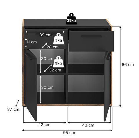 Rootz Chest of Drawers - Storage Cabinet - Dresser - Easy-Care Surfaces - 95cm x 86cm x 37cm