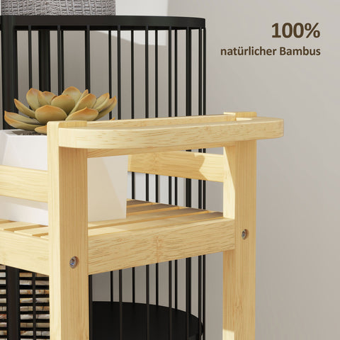 Rootz 3 Floor Bamboo Serving Cart - Storage Car - Rolling Trolley - Mold-Free Slat Shelves - 55cm x 20cm x 75cm