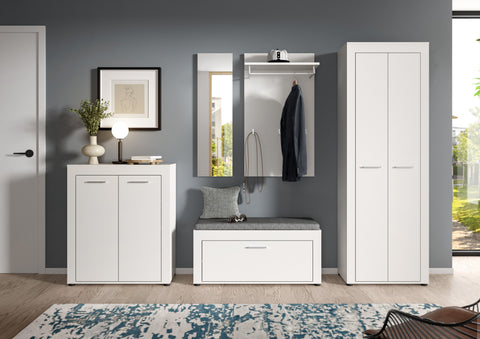 Rootz 6 Piece Wardrobe Combination - Storage Set - Hallway Organizer - Modern Design - Seat Cushion - 285x191x35cm