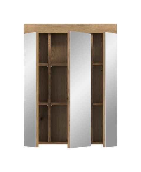 Rootz Mirror Cabinet Brown- Bathroom Storage - Mirrored Doors - Easy-Care - 60 x 79 x 18 cm