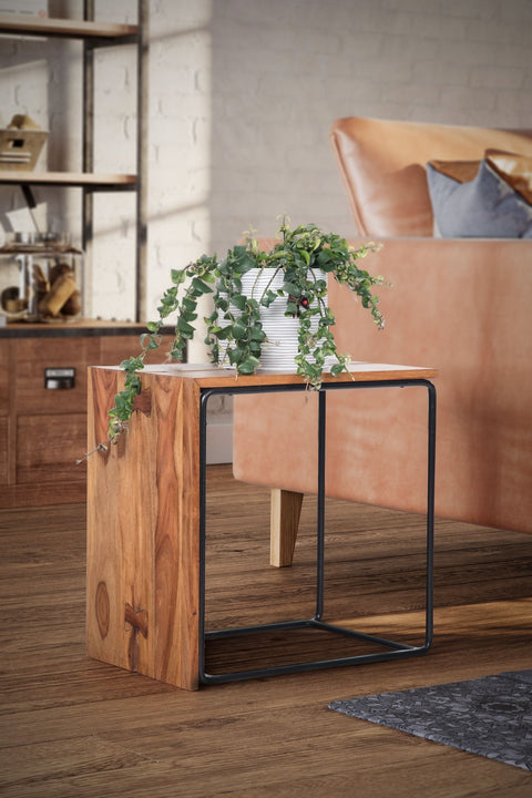 Rootz Side Table - Solid Wood & Metal End Table - Industrial Style Accent Table - Handcrafted, Durable, Protective Clear Varnish - 45cm x 30cm x 45cm