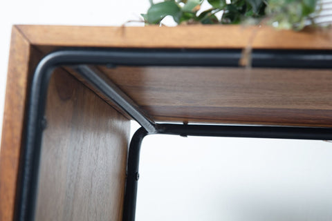 Rootz Side Table - Solid Wood & Metal End Table - Industrial Style Accent Table - Handcrafted, Durable, Protective Clear Varnish - 45cm x 30cm x 45cm