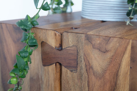 Rootz Side Table - Solid Wood & Metal End Table - Industrial Style Accent Table - Handcrafted, Durable, Protective Clear Varnish - 45cm x 30cm x 45cm