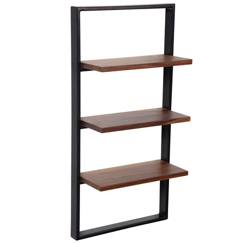 Rootz Modern Industrial Style Wall Shelf - Floating Shelf - Solid Wood - Metal Frame - Handmade - Three Storage Areas - 35cm x 70cm x 15cm