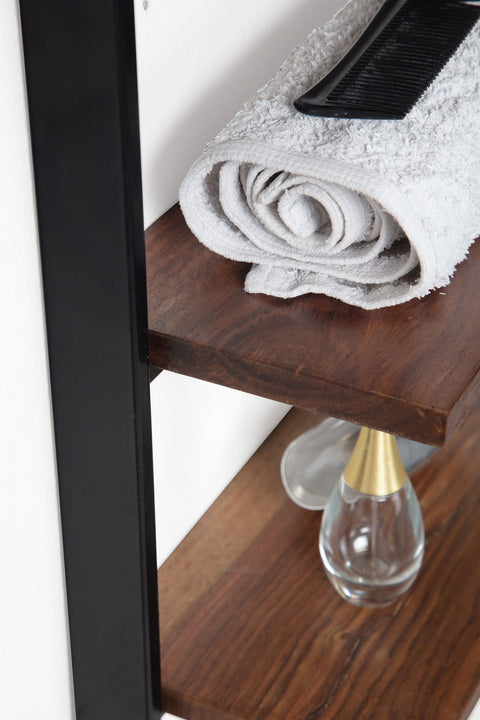 Rootz Modern Industrial Style Wall Shelf - Floating Shelf - Solid Wood - Metal Frame - Handmade - Three Storage Areas - 35cm x 70cm x 15cm