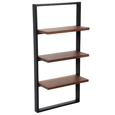 Rootz Modern Industrial Style Wall Shelf - Floating Shelf - Solid Wood - Metal Frame - Handmade - Three Storage Areas - 35cm x 70cm x 15cm