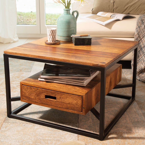 Rootz Modern Coffee Table - Square Table - Storage Space - Metal Frame - 60cm x 60cm x 40cm