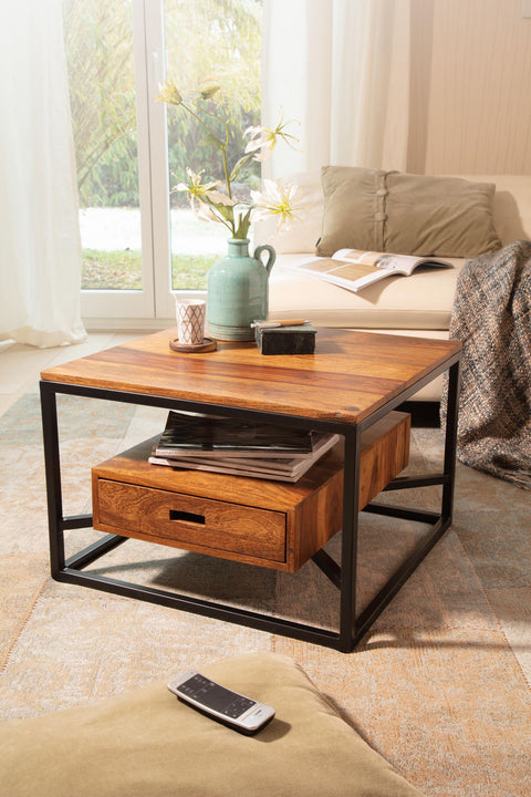 Rootz Modern Coffee Table - Square Table - Storage Space - Metal Frame - 60cm x 60cm x 40cm