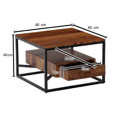 Rootz Modern Coffee Table - Square Table - Storage Space - Metal Frame - 60cm x 60cm x 40cm