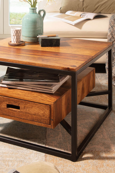 Rootz Modern Coffee Table - Square Table - Storage Space - Metal Frame - 60cm x 60cm x 40cm