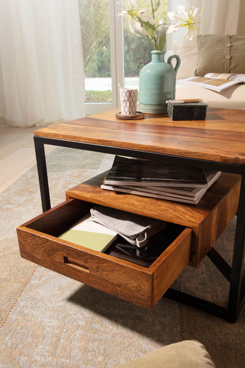 Rootz Modern Coffee Table - Square Table - Storage Space - Metal Frame - 60cm x 60cm x 40cm