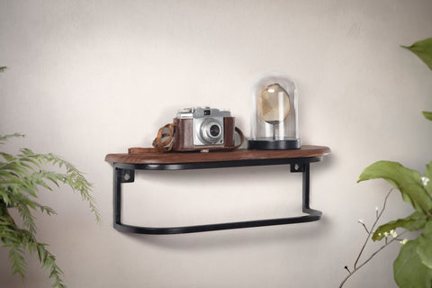 Rootz Modern Industrial Wall Shelf - Floating Shelf - Solid Wood - Metal Frame - Storage Space - Handmade - Unique - 50cm x 15cm x 13cm