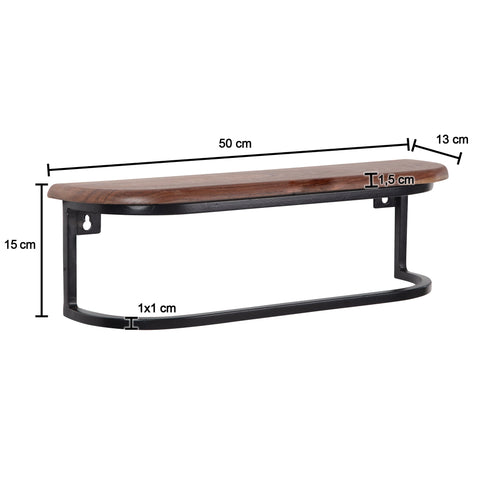 Rootz Modern Industrial Wall Shelf - Floating Shelf - Solid Wood - Metal Frame - Storage Space - Handmade - Unique - 50cm x 15cm x 13cm