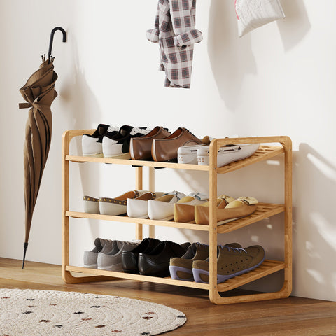 Rootz Bamboo Shelf - Shoe Shelf - Corridor Rack - 30kg Capacity - Brown Finish - 76cm x 33cm x 50.8cm
