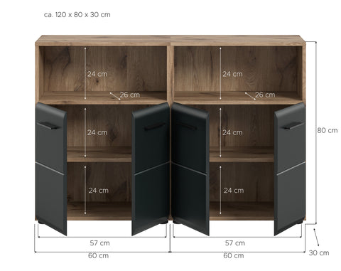 Rootz Bathroom Combo Set - Vanity Unit - Storage Cabinets - Ample Storage - 120x80x30 cm - Black and Brown Imitation
