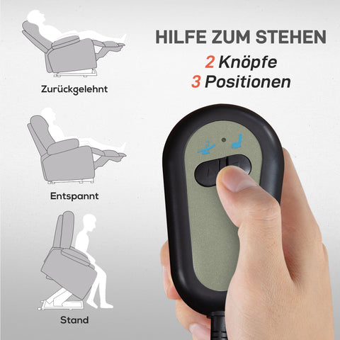 Rootz Grey Electrical Up Armchair - Recliner Chair - Standing Aid Chair - Linen Look - Massaging Comfort - 83cm x 89cm x 102cm