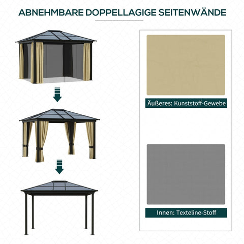 Rootz Hardtop Gazebo with Polycarbonate Roof - Outdoor Pavilion - Weather-Resistant Shelter - Durable Aluminum Frame - UV Protection - 360cm x 295cm x 265cm