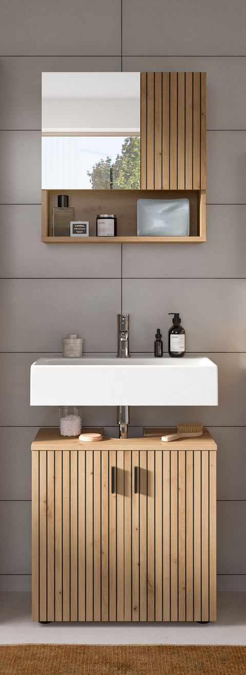 Rootz Bathroom Vanity Set - Washbasin Base Cabinet - Mirror Cabinet - Easy-Care Front - 60x180x30 cm