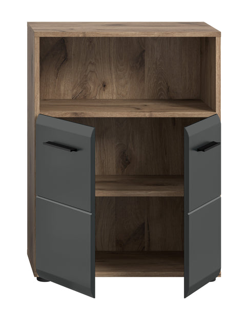 Rootz Wide Standing Cabinet - Storage Cupboard - Black and Brown - Scandinavian Style - 60x80x30cm