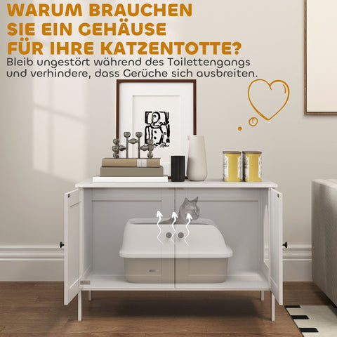 Rootz Litter Box Cabinet - Cat House - Cat Toilet - Privacy Solution - 80 x 51 x 54 cm White