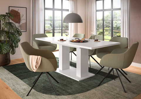 Rootz Extendable Dining Table - White Imitation - Double Column Base - Durable & Easy Cleaning - 150-190cm x 76cm x 80cm