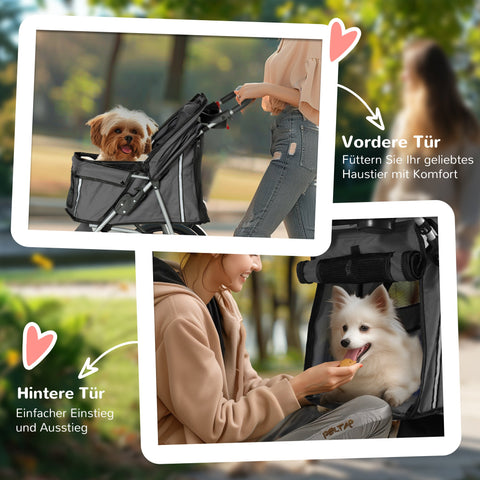 Rootz Dog Car - Pet Buggy - Foldable Stroller - Supports Pets Up to 10kg - Grey - 75cm x 45cm x 97cm