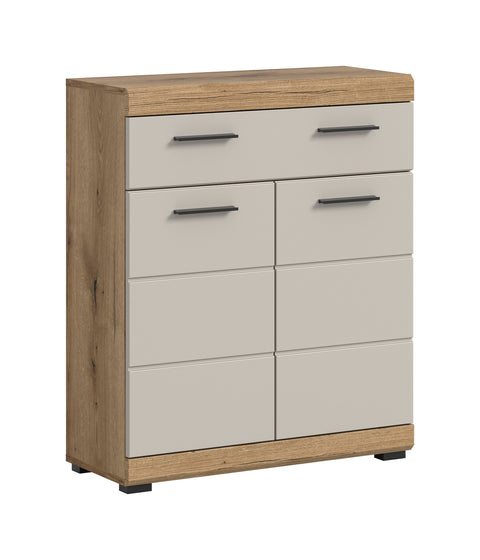 Rootz Freestanding Cabinet - Storage Unit - Organizer - Ample Storage - 74x88x31cm - Evoak Oak & Cashmere Imitation MDF Front
