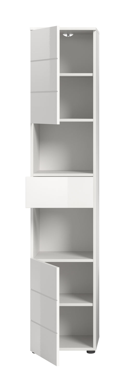 Rootz Tall Cabinet - Bathroom Storage Unit - High-Gloss White Cupboard - Maximum Storage - 38x190x34 cm