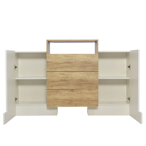 Rootz Modern Sideboard - High Gloss White - Stylish Storage Unit - Adjustable LED Lighting - 140L x 30W x 77.5H cm