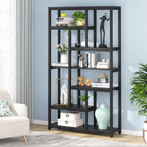 Rootz Industrial Bookshelf - Open Shelving - Display Rack - Enhances Home Ambiance - 100.00 cm L x 30.00 cm D x 200.00 cm H