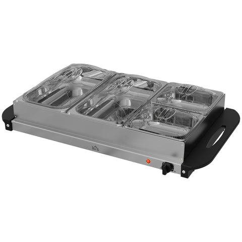 Rootz 2-in-1 Buffet Warmer - Food Warmer - Heat Tray - Adjustable Temperature - Stainless Steel Silver - 64cm x 36.4cm x 14cm