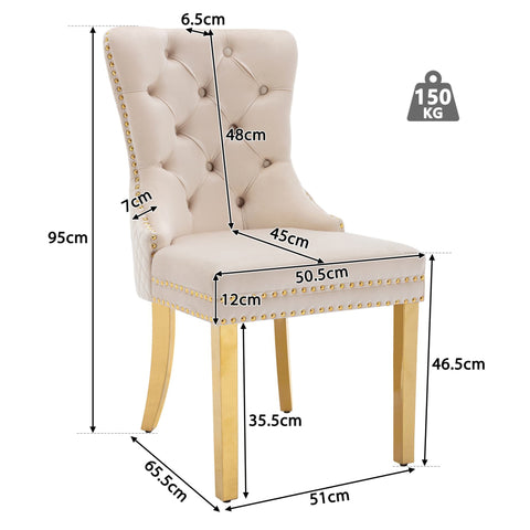 Rootz 4 Piece Set Dining Chairs - Upholstered Chairs - Velvet Covered Chairs - Nail Head Trim - 51.5cm x 65.5cm x 95cm