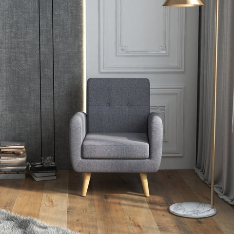Rootz Scandi Design Armchair - Accent Chair - Button Stitching - Breathable Linen Fabric - Deep Padding - Removable Cover - 70cm x 69.5cm x 86.5cm