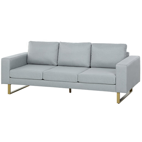 Rootz 3-Seater Sofa - Couch - Grey Upholstery - Solid Wood Frame - Metal Legs - 200L x 82B x 78H cm