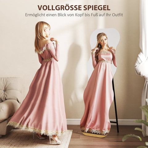 Rootz Full-Length Mirror - Standing Mirror - Floor Mirror - Shatterproof Safety Glass, Pine Wood Base, 160x50 cm, Black, Wave Design, Frameless