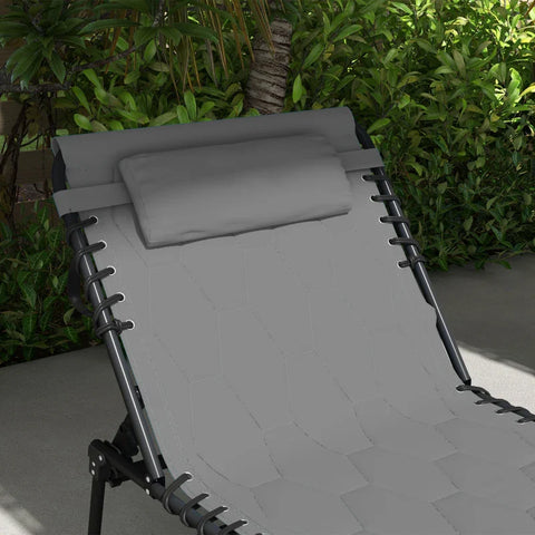 Rootz Sun Lounger - Deck Chair - Garden Lounger - Foldable - Including Cushion - Weatherproof - Oxford Fabric-polyester - Gray - Black - 188cm X 65cm X 36cm