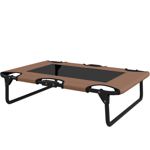 Rootz Foldable Increased Dog Bed - Outdoor Elevated Pet Lounger - Brown Oxford Fabric - Moisture-Repellent, Air Circulation - 75cm x 51cm x 18cm