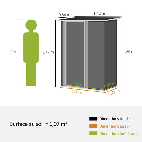 Rootz Garden Pavilion 1.2 m² Storage House - Garden Shed - Tool Shed - Lockable Door - 142cm x 84cm x 189cm