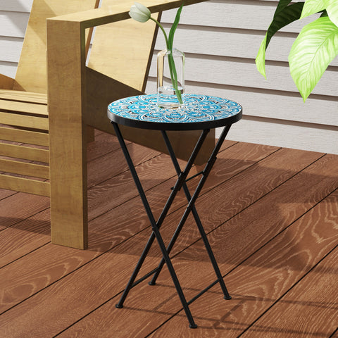 Rootz Mosaic Garden Table - Foldable Terrace Table - Round Patio Tables - Space-Saving Design - Ø35.5 x 55H cm