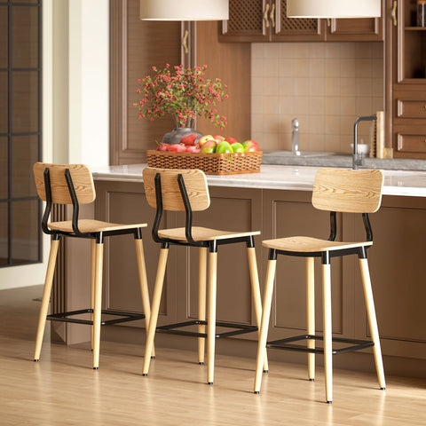 Rootz 2-Set Bar Stool with Backrest - Bar Chairs - Kitchen Island Seating - Nordic Charm - 41cm x 47cm x 94cm