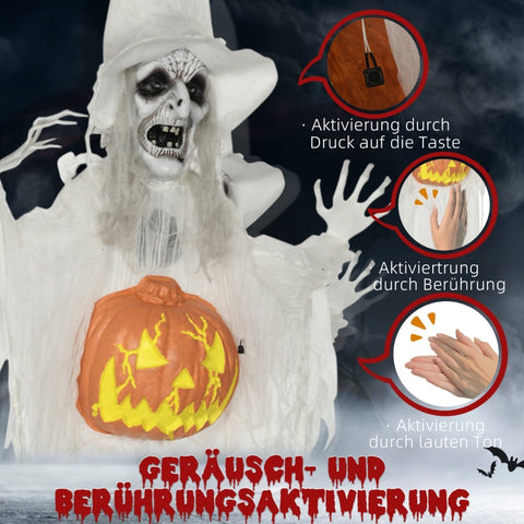Rootz Halloween Ghost Decoration - Spooky Ghost - Haunted Decor - Sound, Motion Sensor, LED Lights - 60cm x 18cm x 183cm - Polyester, PE, Steel