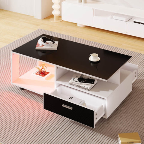 Rootz LED Coffee Table - Modern Center Table - Illuminated Living Room Table - App-Controlled Lighting - 110L x 38.5W x 55H cm