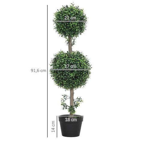 Rootz 2-Set Artificial Busic Plants - Faux Greenery - UV-Protected Topiary - Year-Round Beauty - Total Height 91.6cm, Pot Ø18 x 14h cm