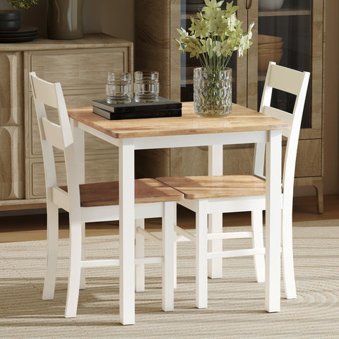 Rootz 2 Piece Set Kitchen Chairs - Dining Seats - White and Brown Seating - Ergonomic Back Support - 40b x 50.5th x 88.5H cm