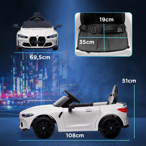 Rootz BMW M4 Electric Ride-On Car for Kids - Licensed Children's Vehicle - Remote Control & Manual Steering - Realistic Lights & Music - 108cm x 69.5cm x 51cm
