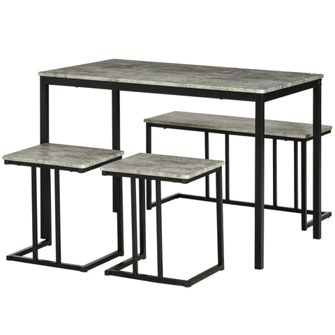 Rootz Compact Kitchen Table Set - Minimalist Dining Set - Space-Saving Furniture - Metal Frame - 110x70x75cm Table, 86x35x45cm Bench, 40x35x45cm Stools