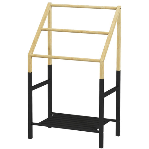 Rootz Bamboo Towel Holder - Freestanding Towel Stand - 3-Bar Design - Storage Shelf - Natural Wood - 51cm x 31cm x 85.5cm