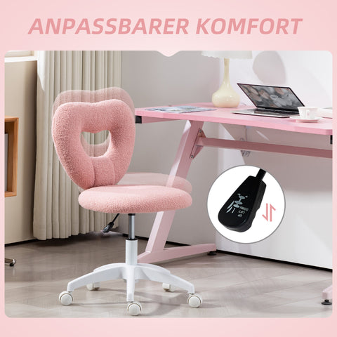 Rootz Office Desk Chair - Heart-Shaped Backrest Chair - Padded Swivel Chair - Cozy Teddy Fleece - 45cm x 56cm x 78-88cm